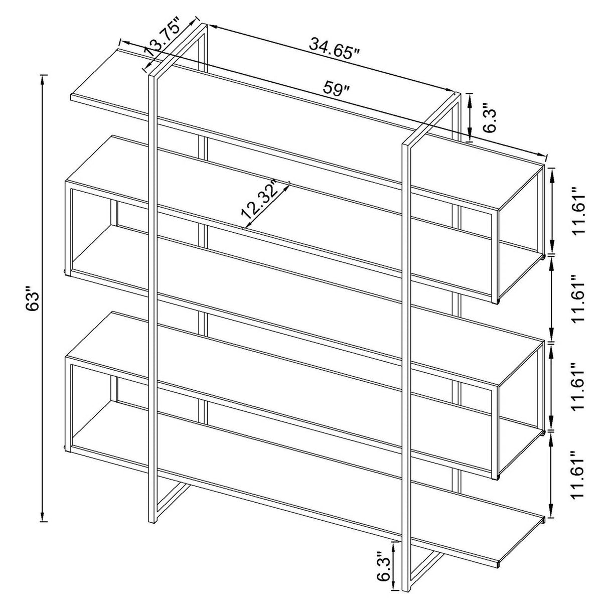 Elmer Clear and Chrome 5-Shelf Bookcase from Coaster - Luna Furniture