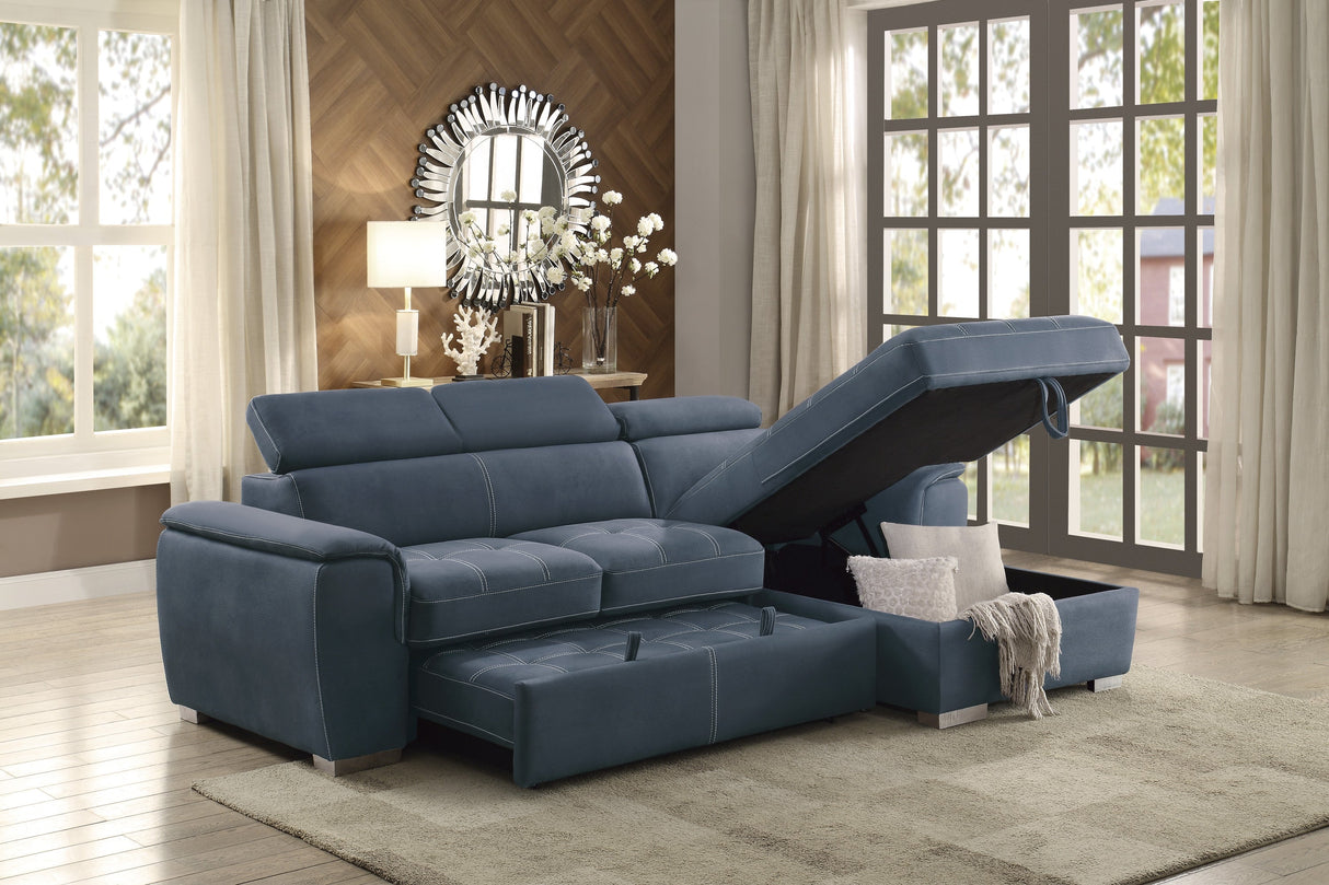 Ferriday Blue Storage Sleeper Sectional from Homelegance - Luna Furniture