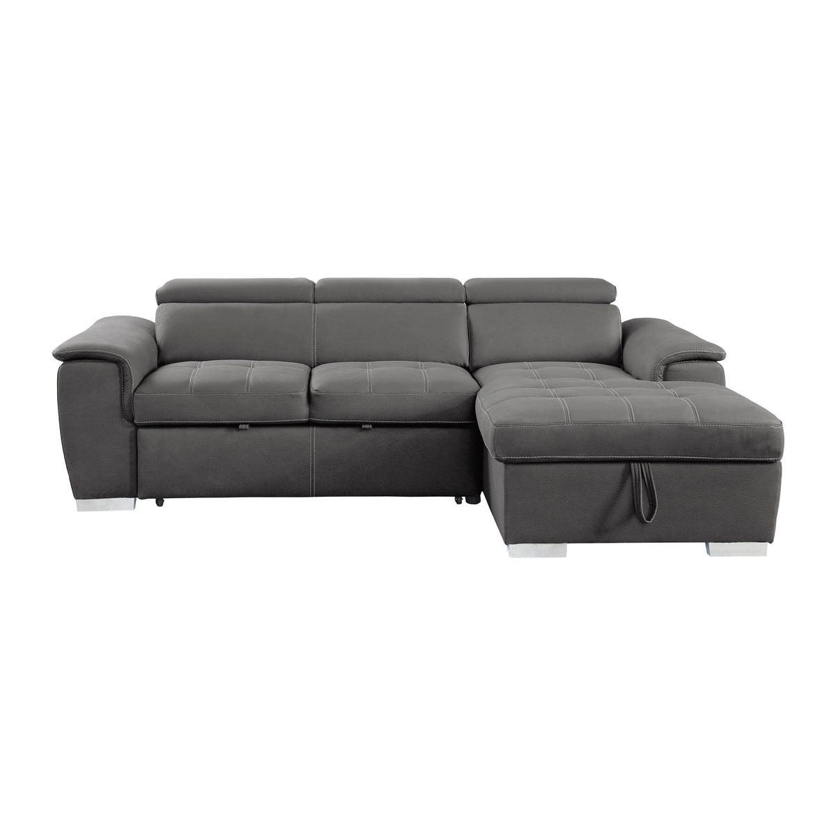 8228GY* (2)2-Piece Sectional with Adjustable Headrests, Pull-out Bed and Right Chaise with Hidden Storage from Homelegance - Luna Furniture