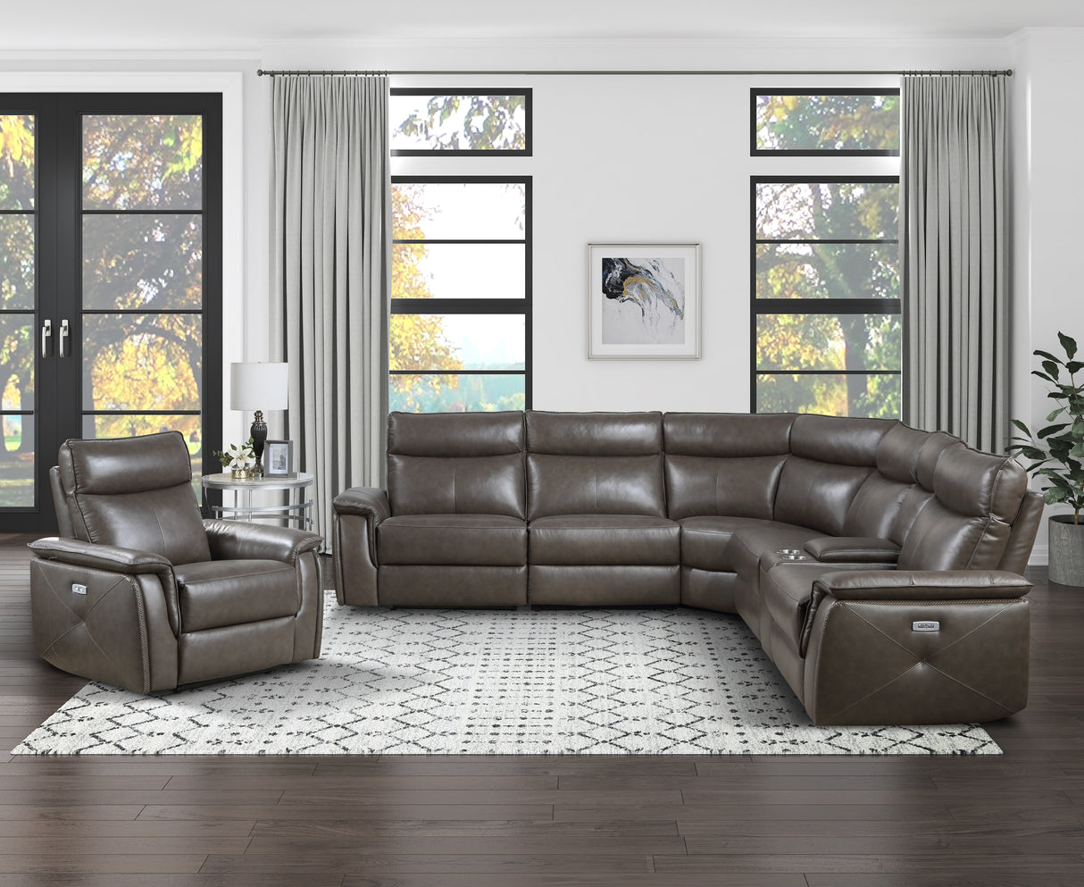 Maroni Dark Brown Leather 6-Piece Modular Power Reclining Sectional from Homelegance - Luna Furniture