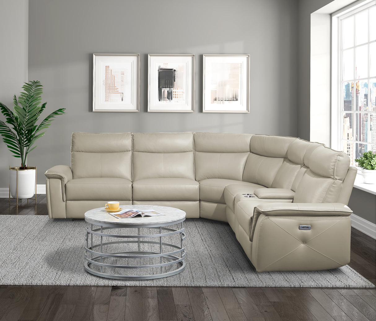 Maroni Taupe Leather 6-Piece Modular Power Reclining Sectional from Homelegance - Luna Furniture