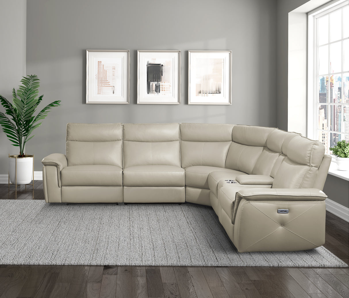 Maroni Taupe Leather 6-Piece Modular Power Reclining Sectional from Homelegance - Luna Furniture