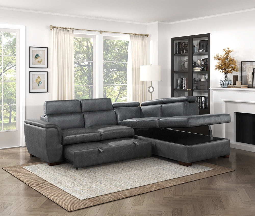 Barre Gray Faux Leather 2-Piece Storage Sleeper Sectional from Homelegance - Luna Furniture
