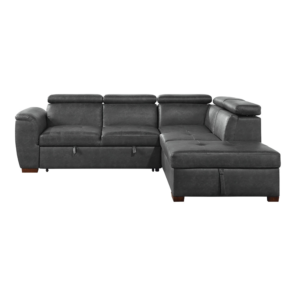 Barre Gray Faux Leather 2-Piece Storage Sleeper Sectional from Homelegance - Luna Furniture
