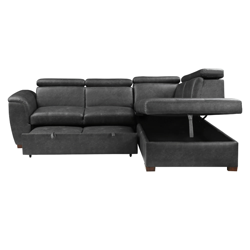 Barre Gray Faux Leather 2-Piece Storage Sleeper Sectional from Homelegance - Luna Furniture