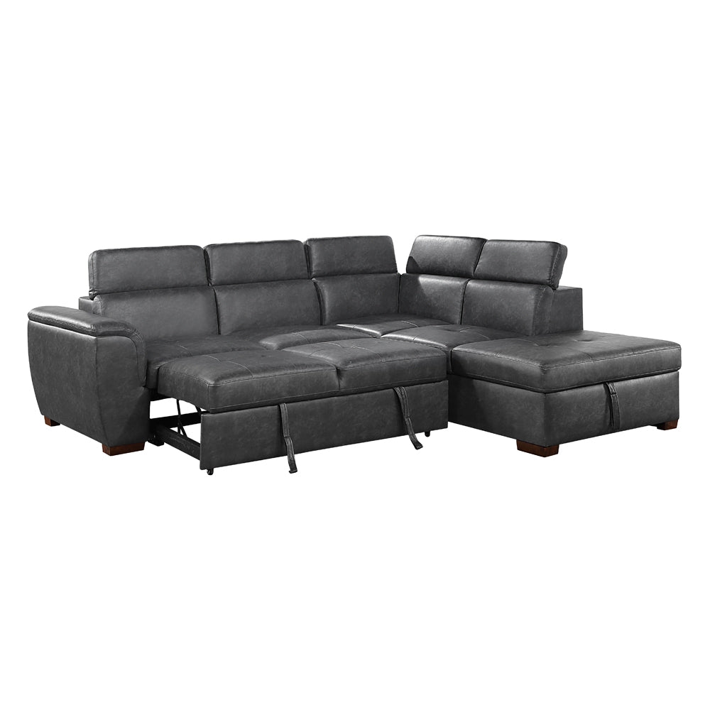 Barre Gray Faux Leather 2-Piece Storage Sleeper Sectional from Homelegance - Luna Furniture