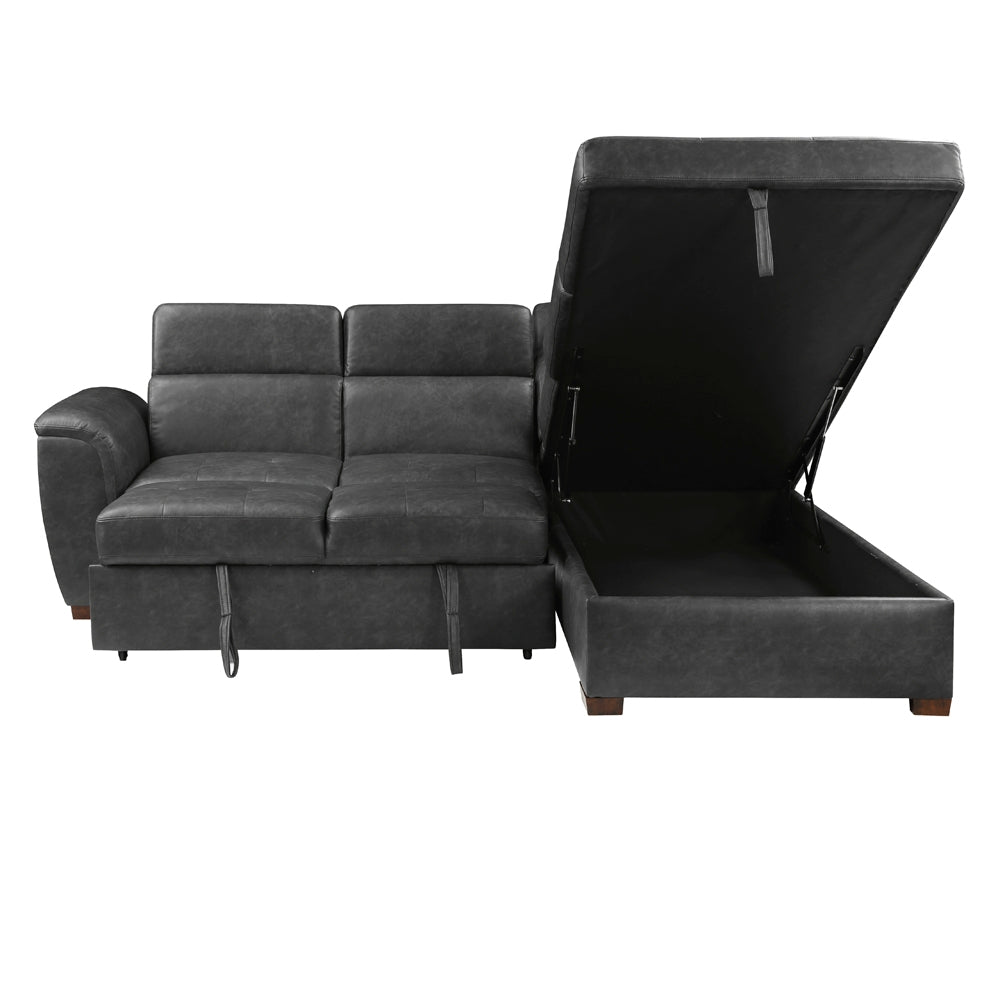Barre Gray Faux Leather 2-Piece Storage Sleeper Sectional from Homelegance - Luna Furniture