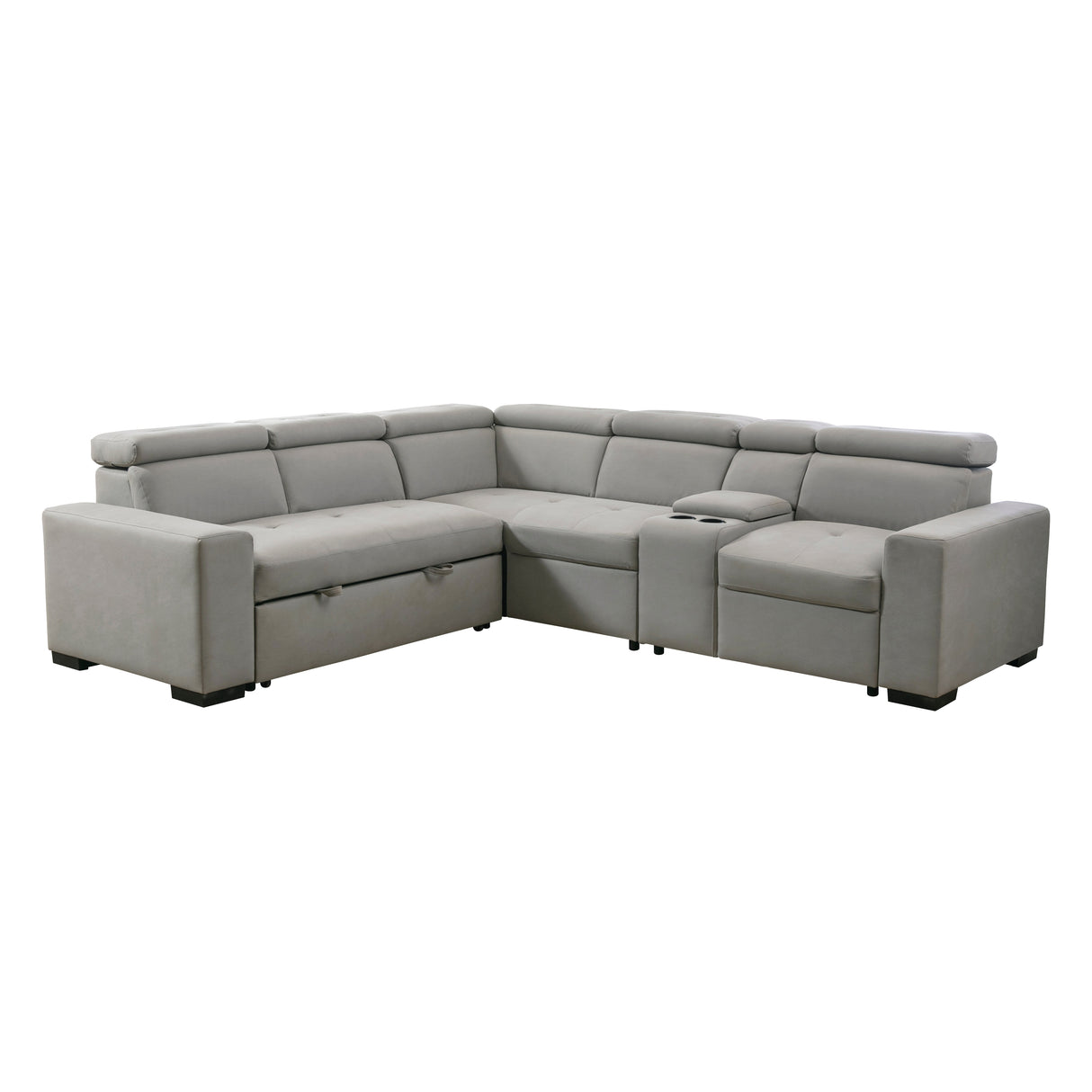 Farrah Light Gray 3-Piece Sectional with Adjustable Headrests, Pull-out Bed and Console from Homelegance - Luna Furniture