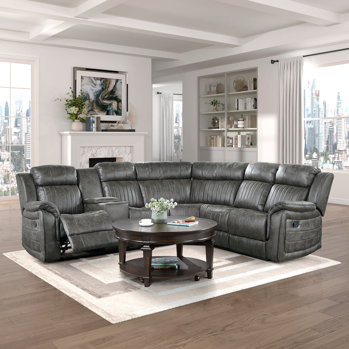 Centeroak Brownish Gray 3-Piece Reclining Sectional with Left Console from Homelegance - Luna Furniture
