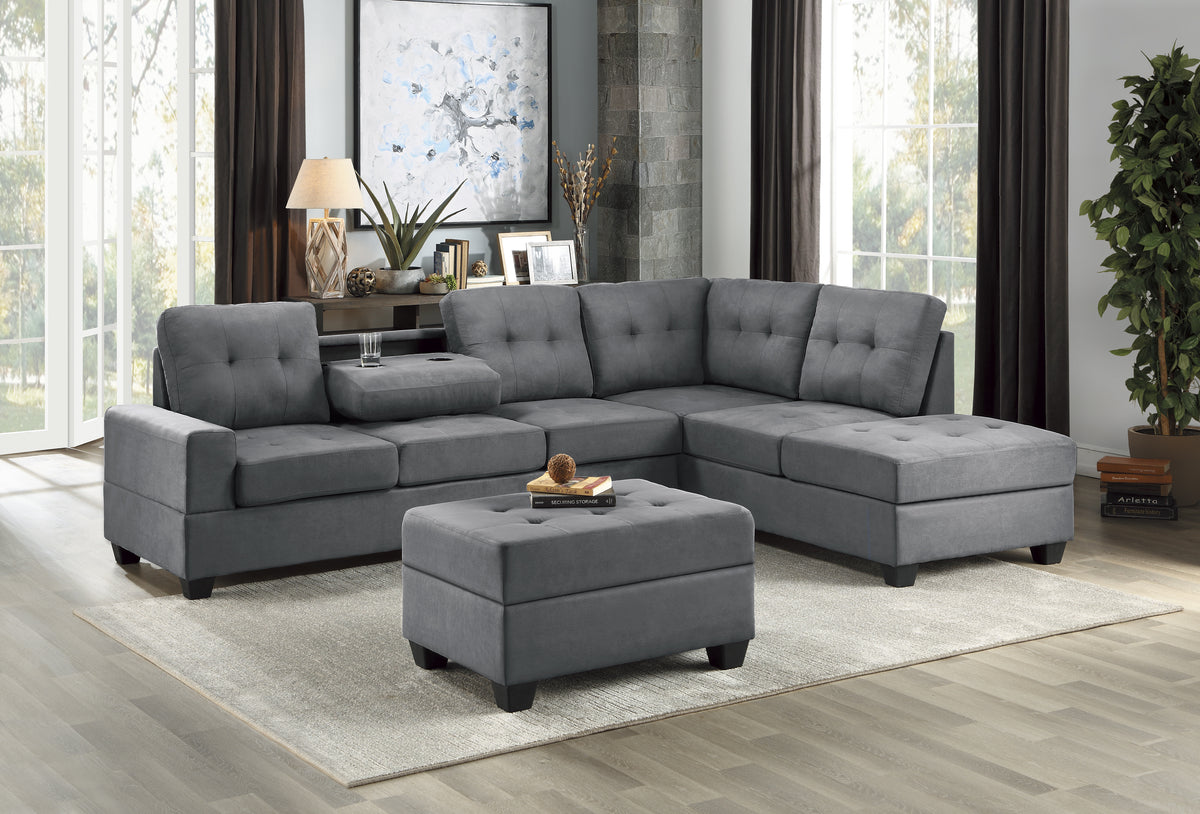 Maston Dark Gray 2-Piece Reversible Sectional with Drop-Down Cup Holders and Storage Ottoman from Homelegance - Luna Furniture