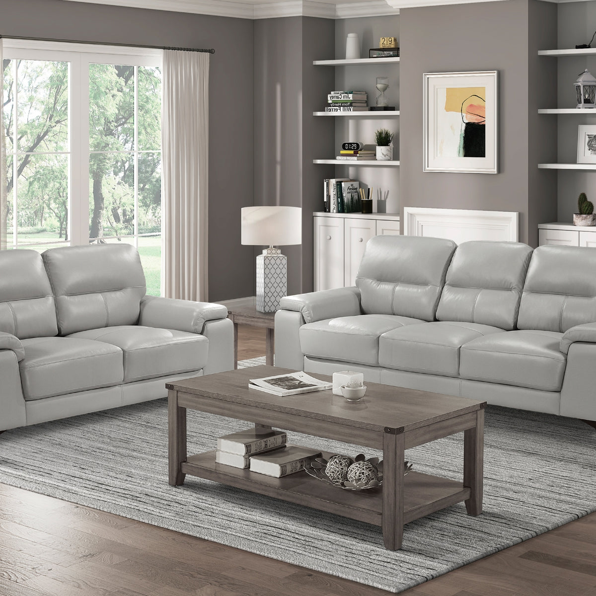 Mischa Silver Grain Top Grain Leather Living Room Set Luna Furniture