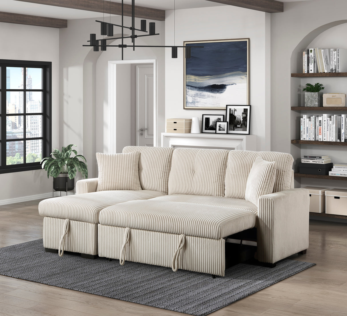 Rhett Beige 3-Piece Reversible Sectional with Pull-out Bed and Hidden Storage from Homelegance - Luna Furniture