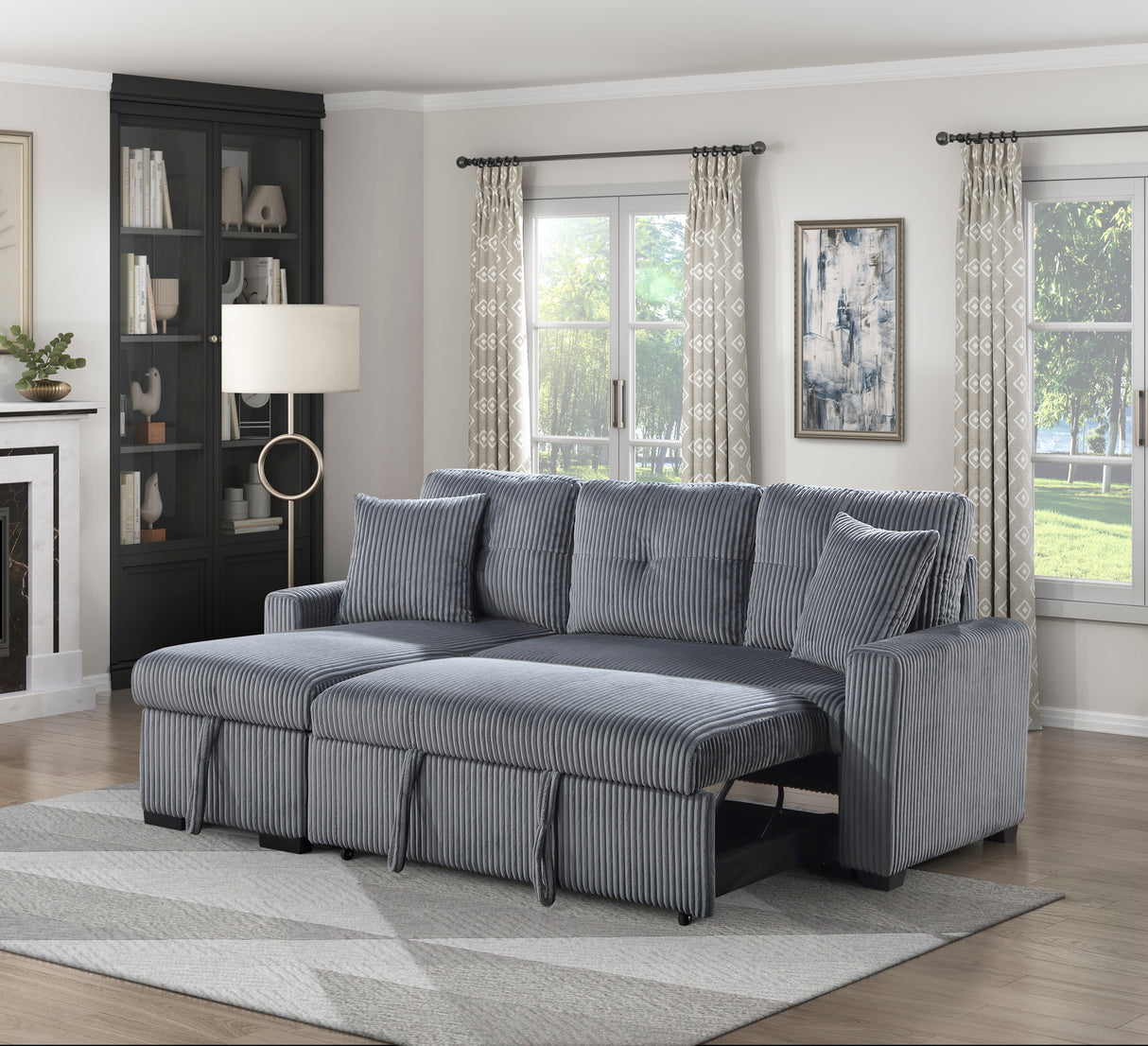 Rhett Dark Gray 3-Piece Reversible Sectional with Pull-out Bed and Hidden Storage from Homelegance - Luna Furniture