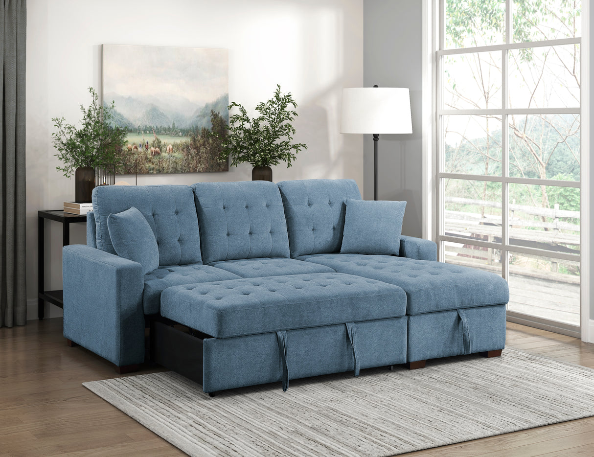 Waitsfield Blue 2-Piece Sectional with Right Chaise, Pull-out Bed and Hidden Storage from Homelegance - Luna Furniture