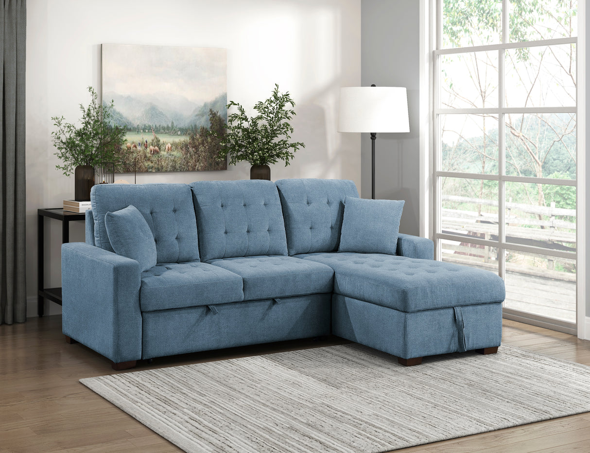 Waitsfield Blue 2-Piece Sectional with Right Chaise, Pull-out Bed and Hidden Storage from Homelegance - Luna Furniture