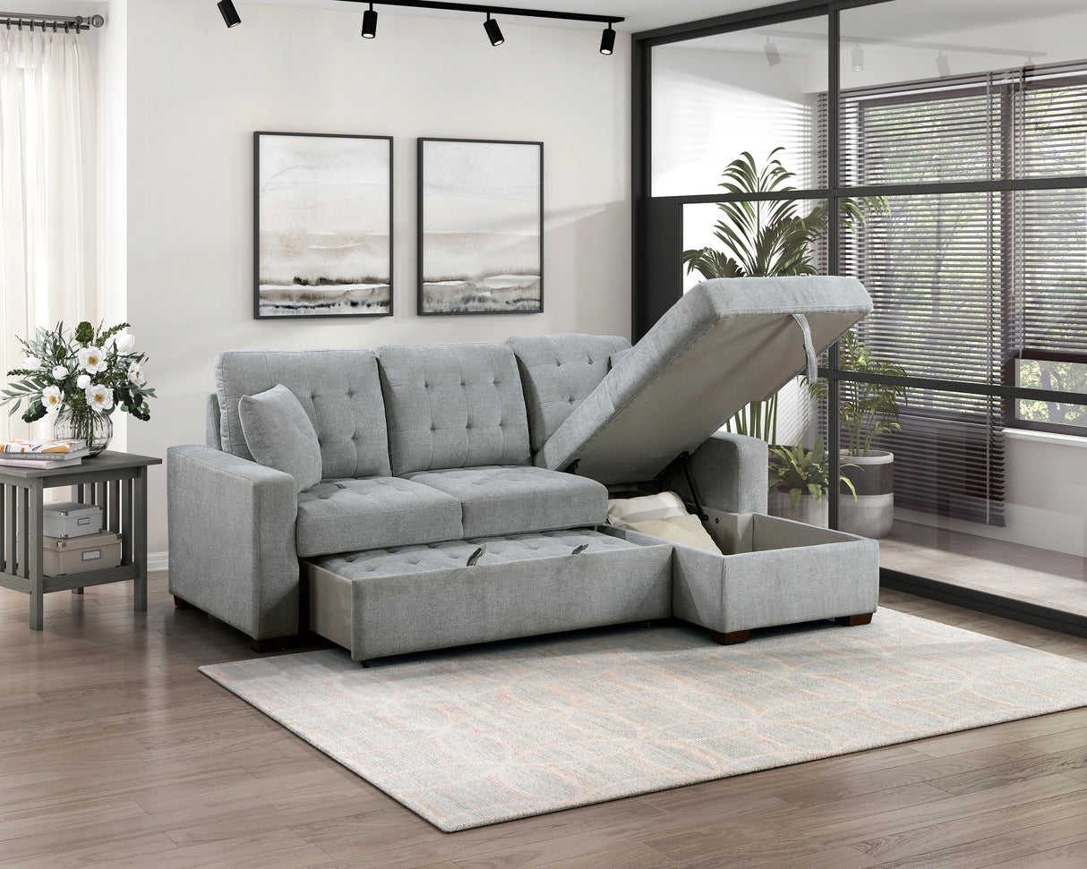 Waitsfield Gray 2-Piece Sectional with Right Chaise, Pull-out Bed and Hidden Storage from Homelegance - Luna Furniture