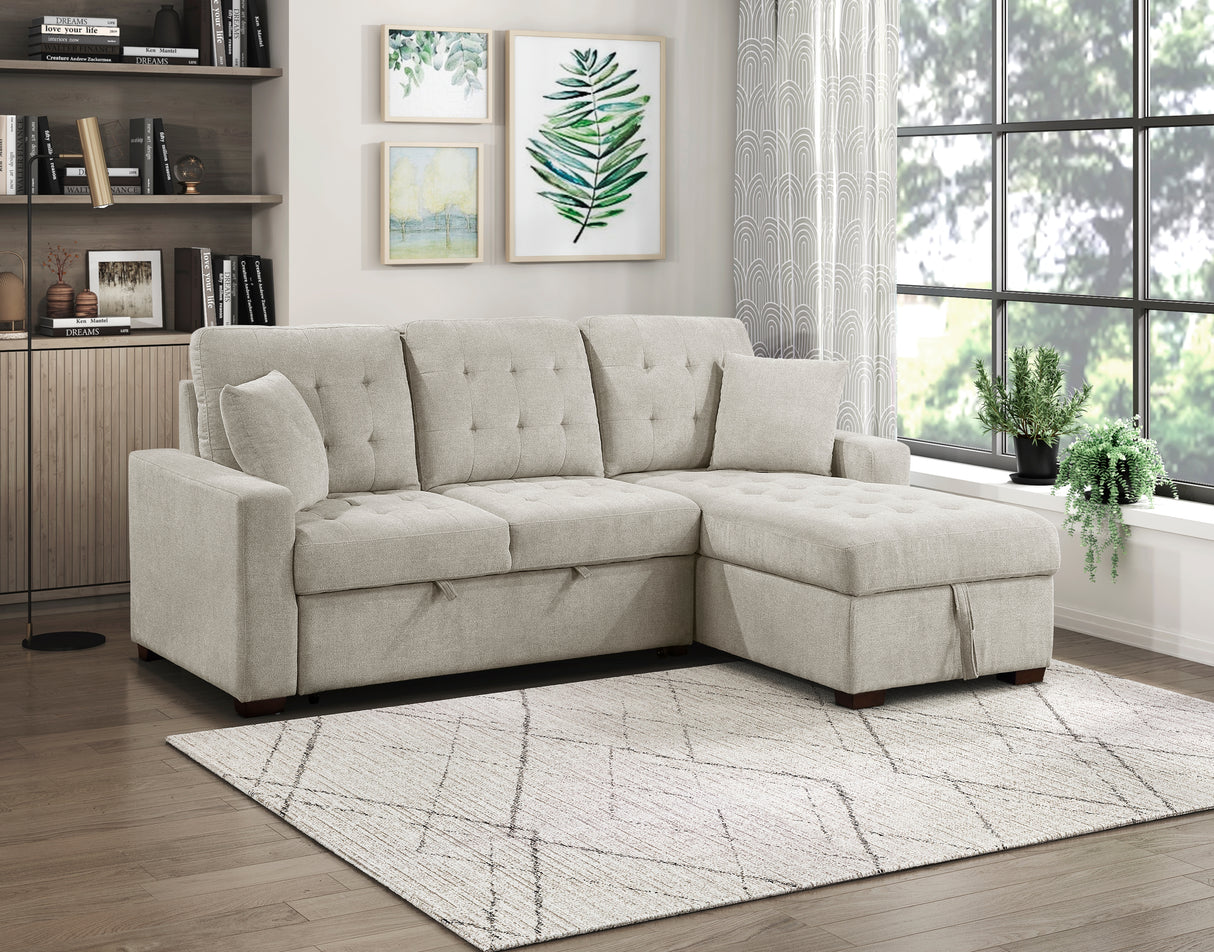 Waitsfield Sand 2-Piece Sectional with Right Chaise, Pull-out Bed and Hidden Storage from Homelegance - Luna Furniture