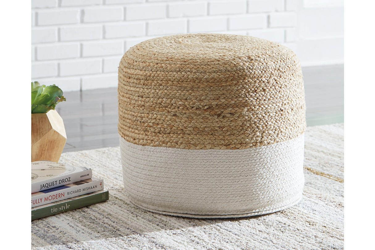 Sweed Valley Natural/White Pouf from Ashley - Luna Furniture