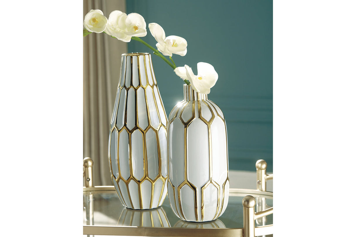 Mohsen Gold Finish/White Vase from Ashley - Luna Furniture