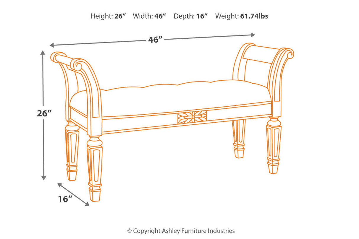 Realyn Antique White Accent Bench from Ashley - Luna Furniture