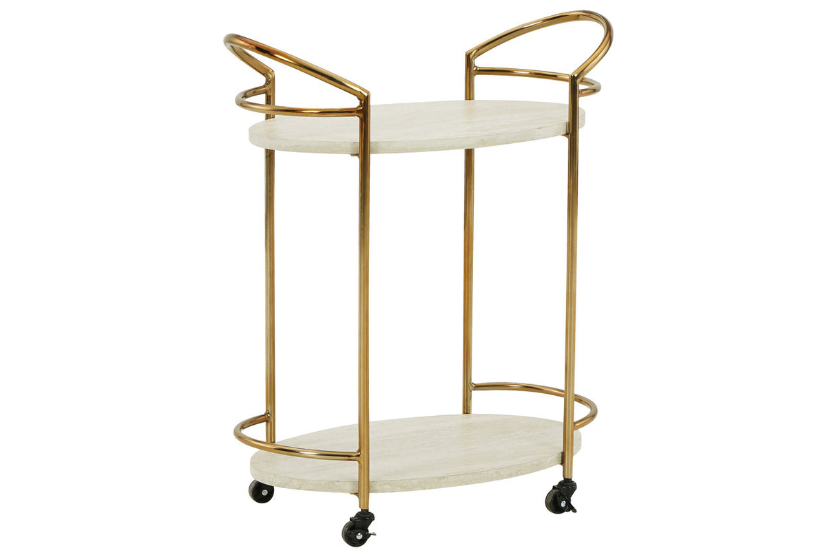 Tarica Cream/Gold Finish Bar Cart from Ashley - Luna Furniture