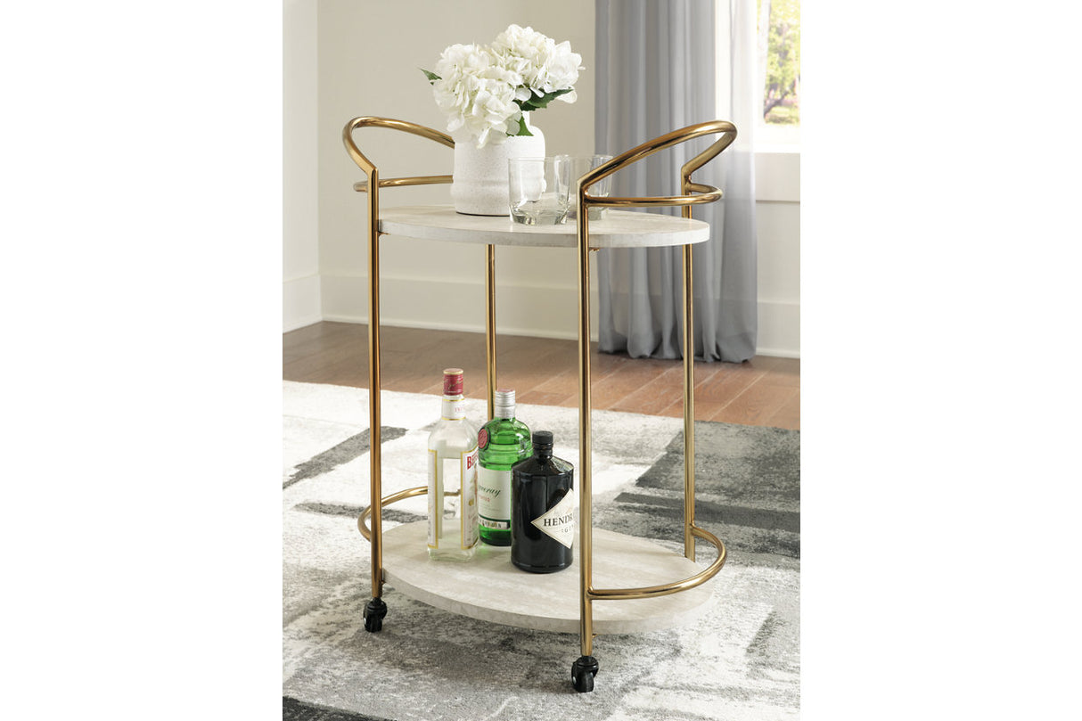 Tarica Cream/Gold Finish Bar Cart from Ashley - Luna Furniture