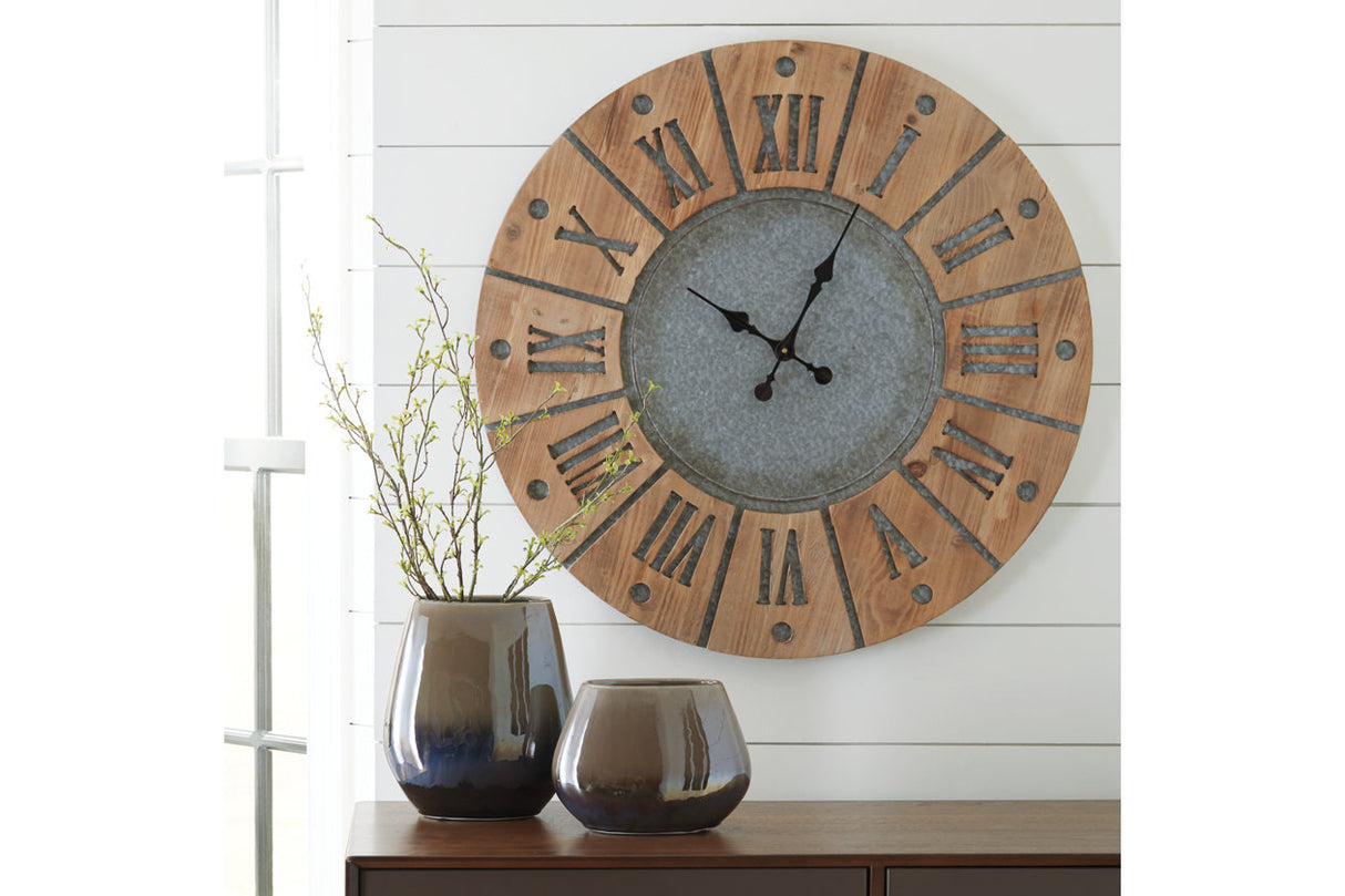 Payson Antique Gray/Natural Wall Clock from Ashley - Luna Furniture