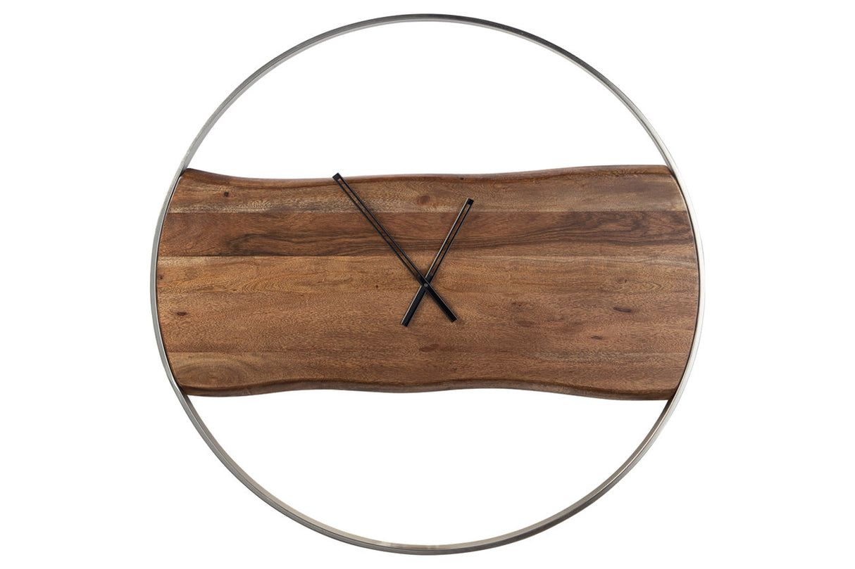 Panchali Brown/Silver Finish Wall Clock from Ashley - Luna Furniture