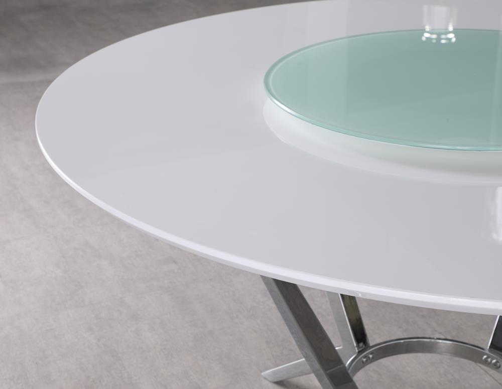 Abby White and Chrome Round Dining Table with Lazy Susan from Coaster - Luna Furniture
