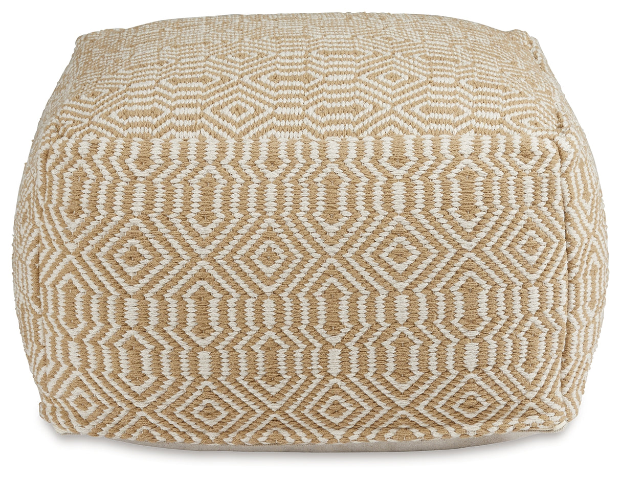Adamont Tan/Ivory Pouf from Ashley - Luna Furniture