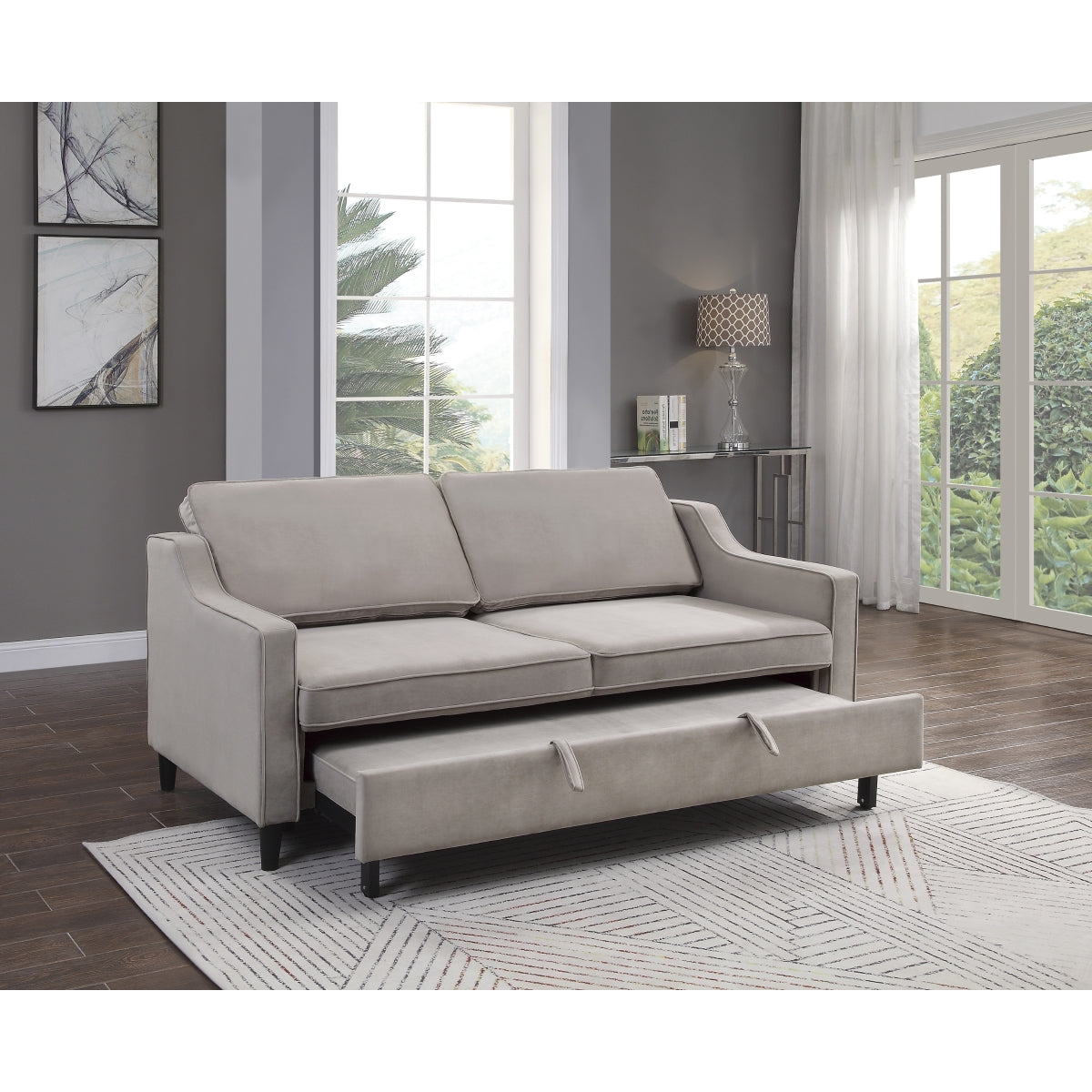 Adelia Cobblestone Velvet Convertible Studio Sofa with Pull-out Bed from Homelegance - Luna Furniture