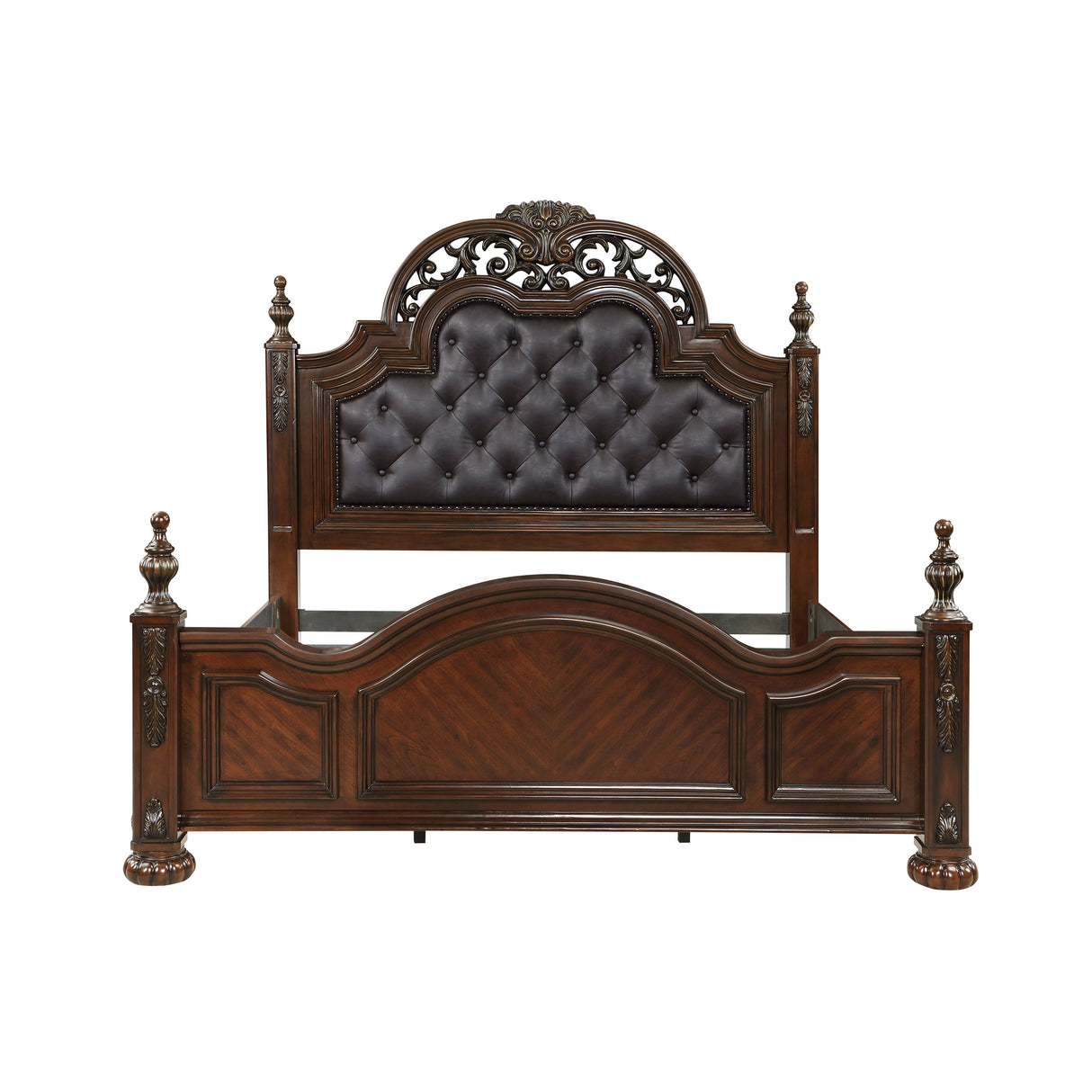 Adelina Cherry 4-Piece Poster Bedroom Set (Queen Bed, Nightstand, Dresser, Mirror) from Homelegance - Luna Furniture