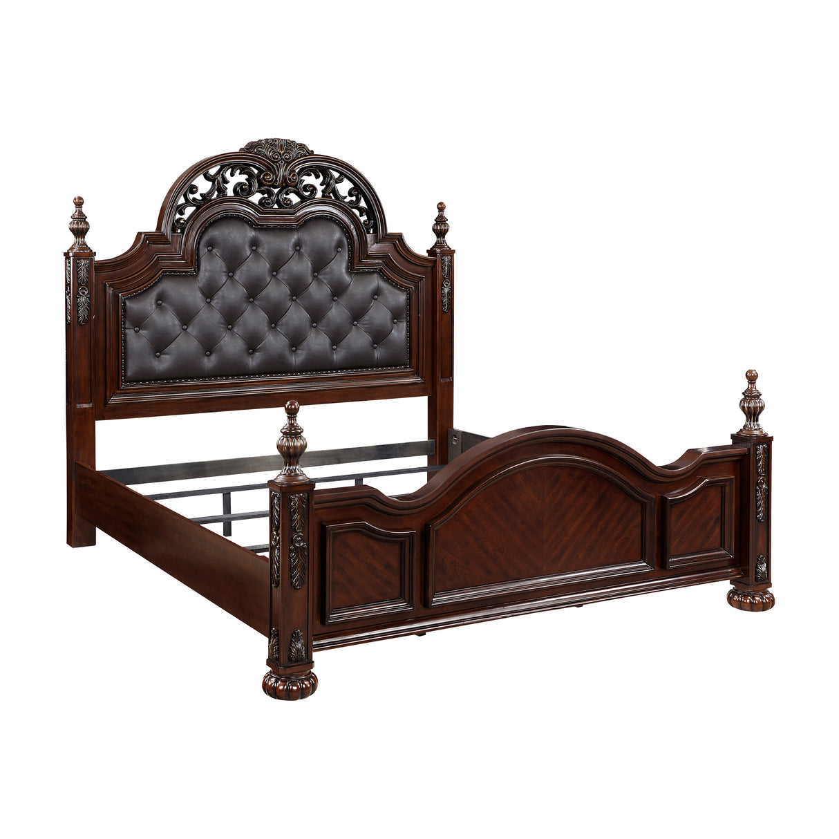 Adelina Cherry 4-Piece Poster Bedroom Set (Queen Bed, Nightstand, Dresser, Mirror) from Homelegance - Luna Furniture