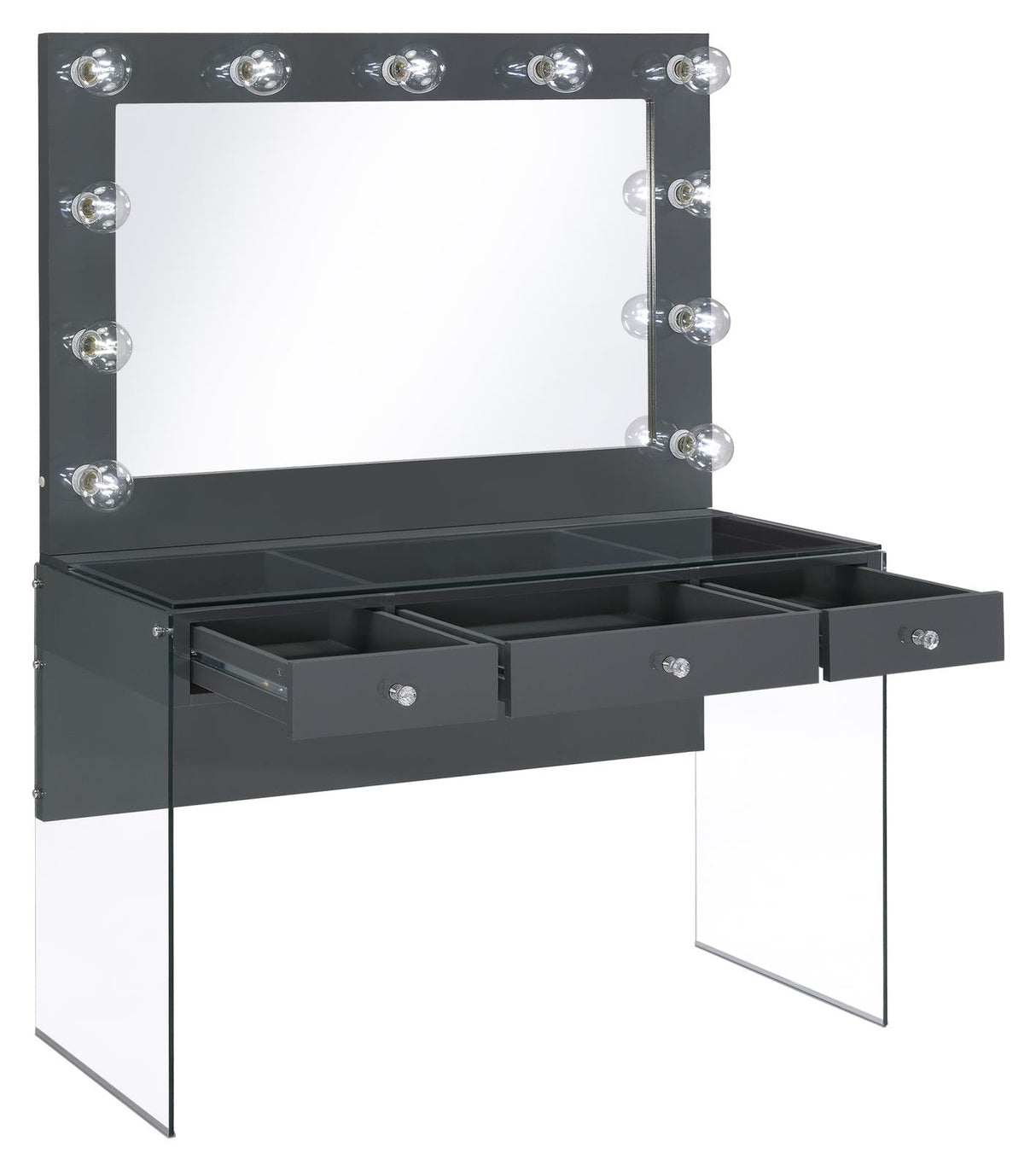 Afshan Gray High Gloss 3-Drawer Vanity Desk with Lighting Mirror from Coaster - Luna Furniture