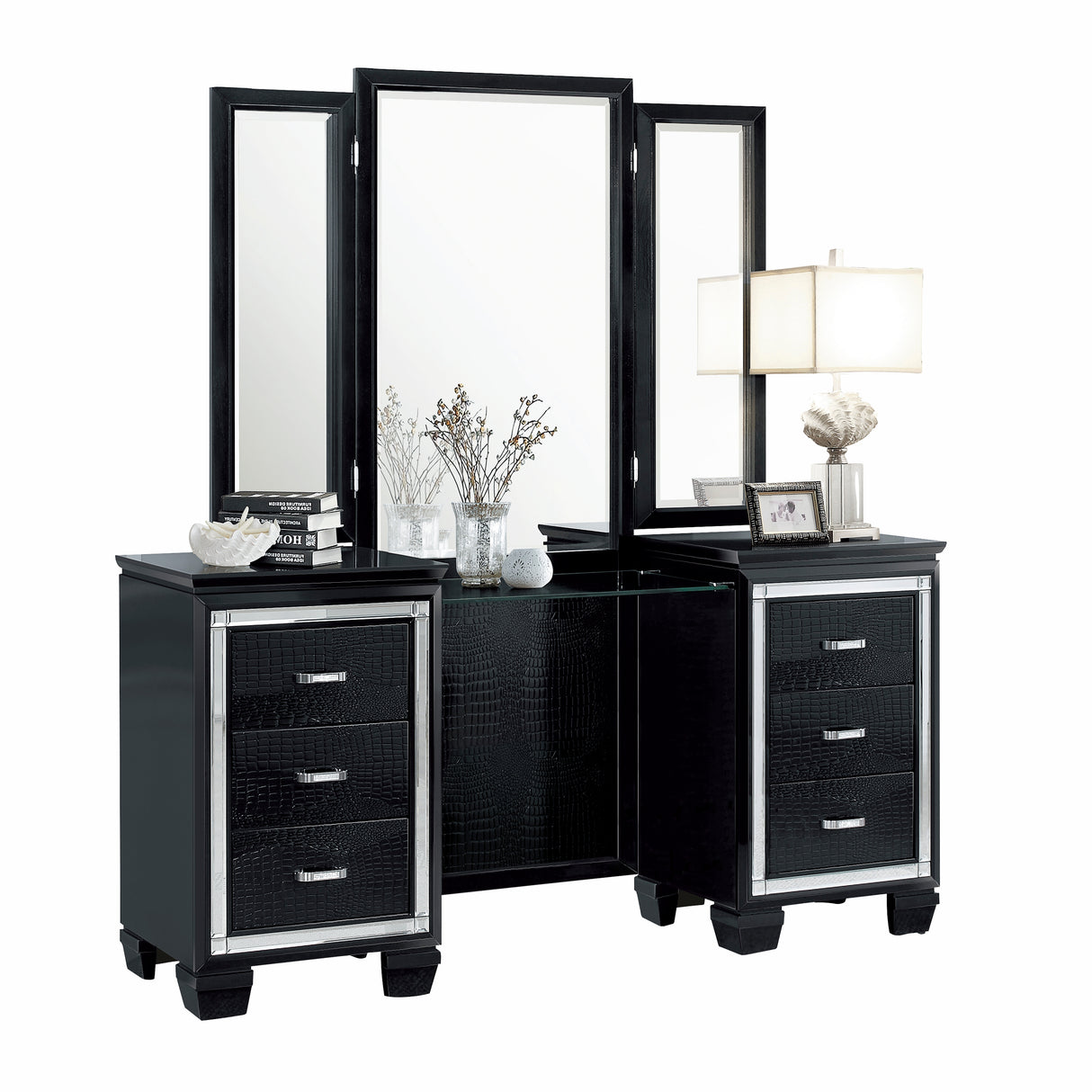 Allura Black Vanity Dresser with Mirror from Homelegance - Luna Furniture