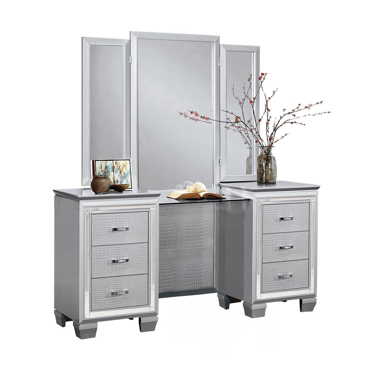 Allura Silver Vanity Dresser with Mirror from Homelegance - Luna Furniture
