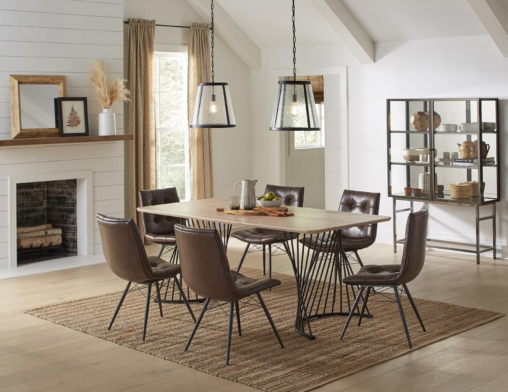 Altus Natural Oak and Gunmetal Swirl Base Dining Table from Coaster - Luna Furniture