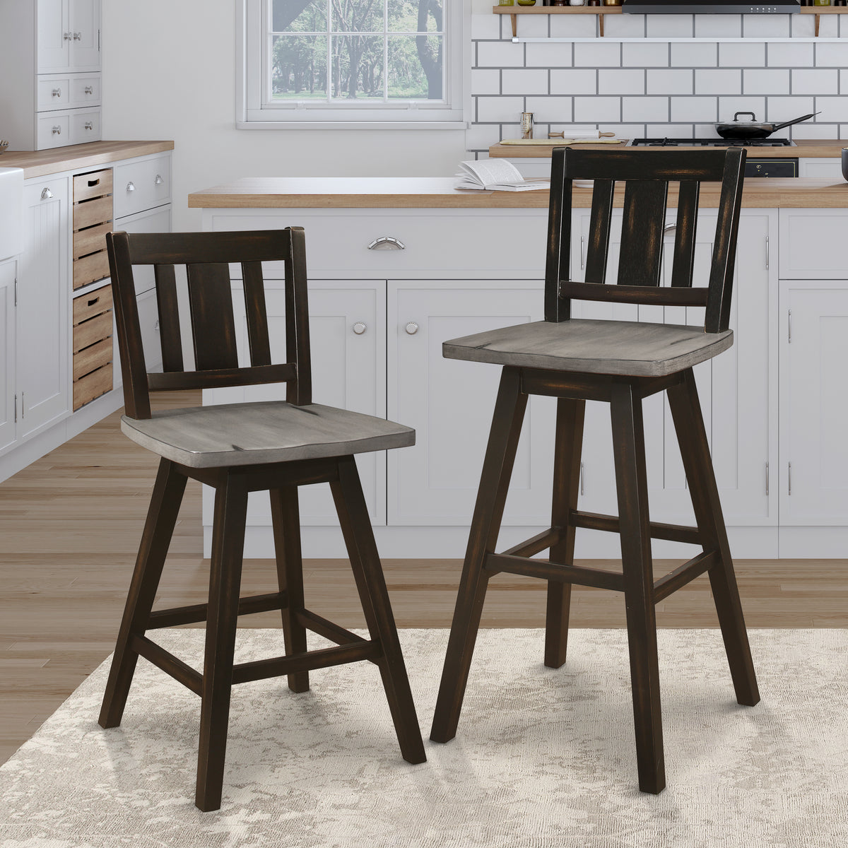 Amsonia Gray/Black Slat Back Swivel Pub Height Chairs, Set of 2 from Homelegance - Luna Furniture