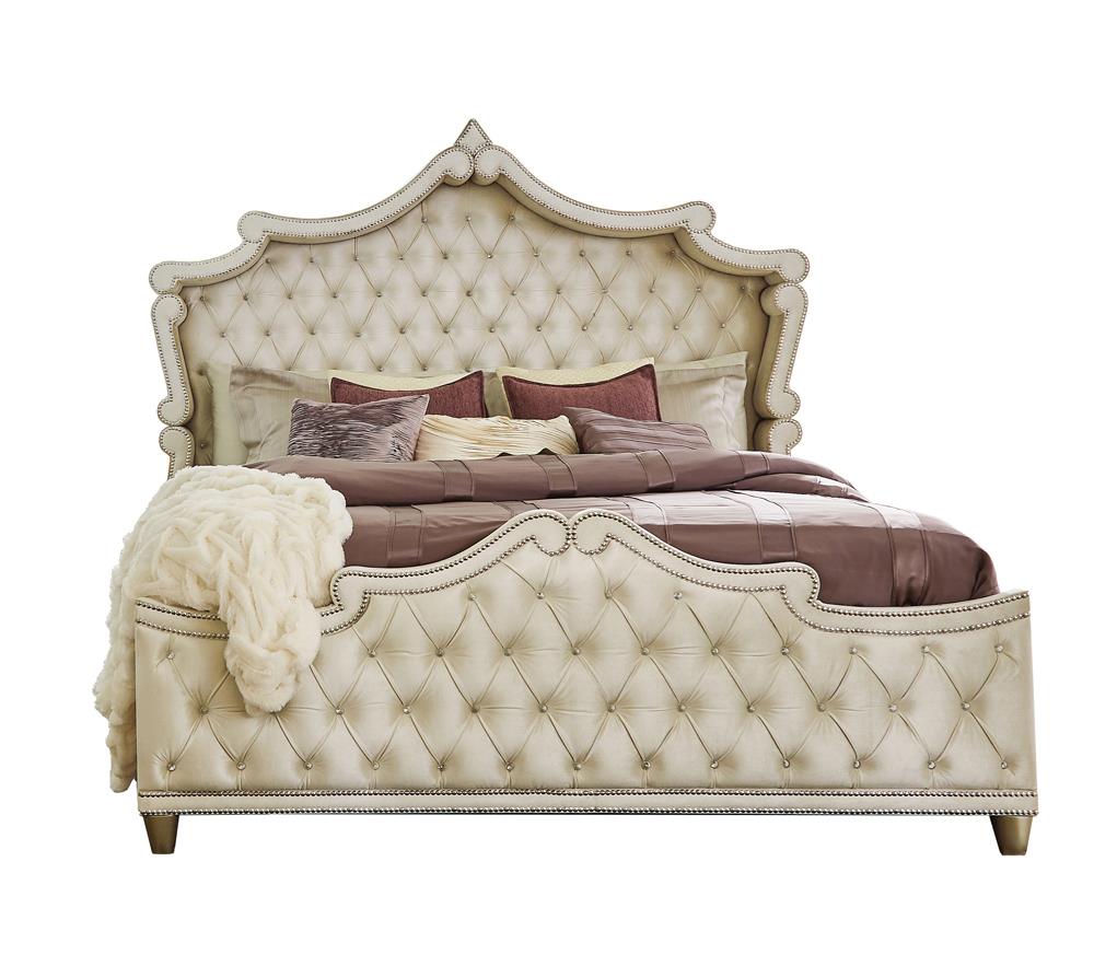 Antonella Ivory and Camel Tufted Upholstered 4-Piece Eastern King Bedroom Set from Coaster - Luna Furniture