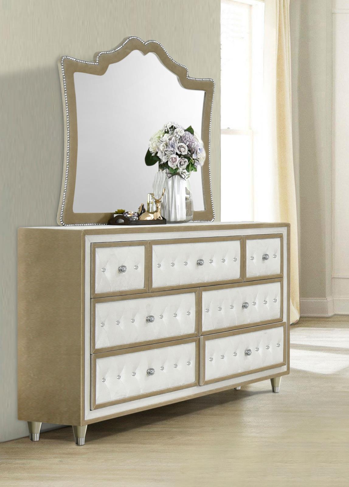Antonella Ivory and Camel Upholstered 7-Drawer Dresser with Mirror from Coaster - Luna Furniture