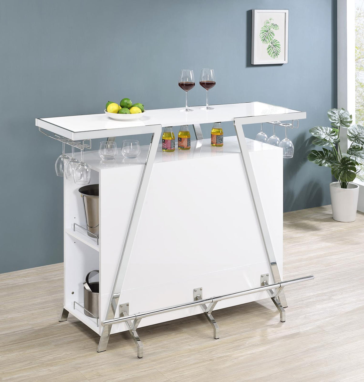 Araceli White High Gloss and Chrome Home Bar Wine Cabinet from Coaster - Luna Furniture