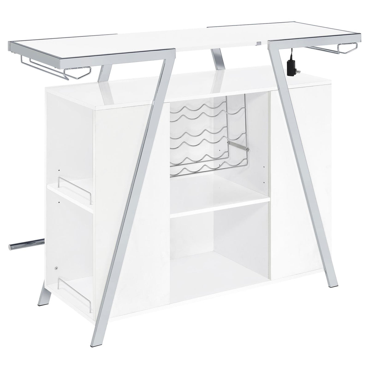 Araceli White High Gloss and Chrome Home Bar Wine Cabinet from Coaster - Luna Furniture