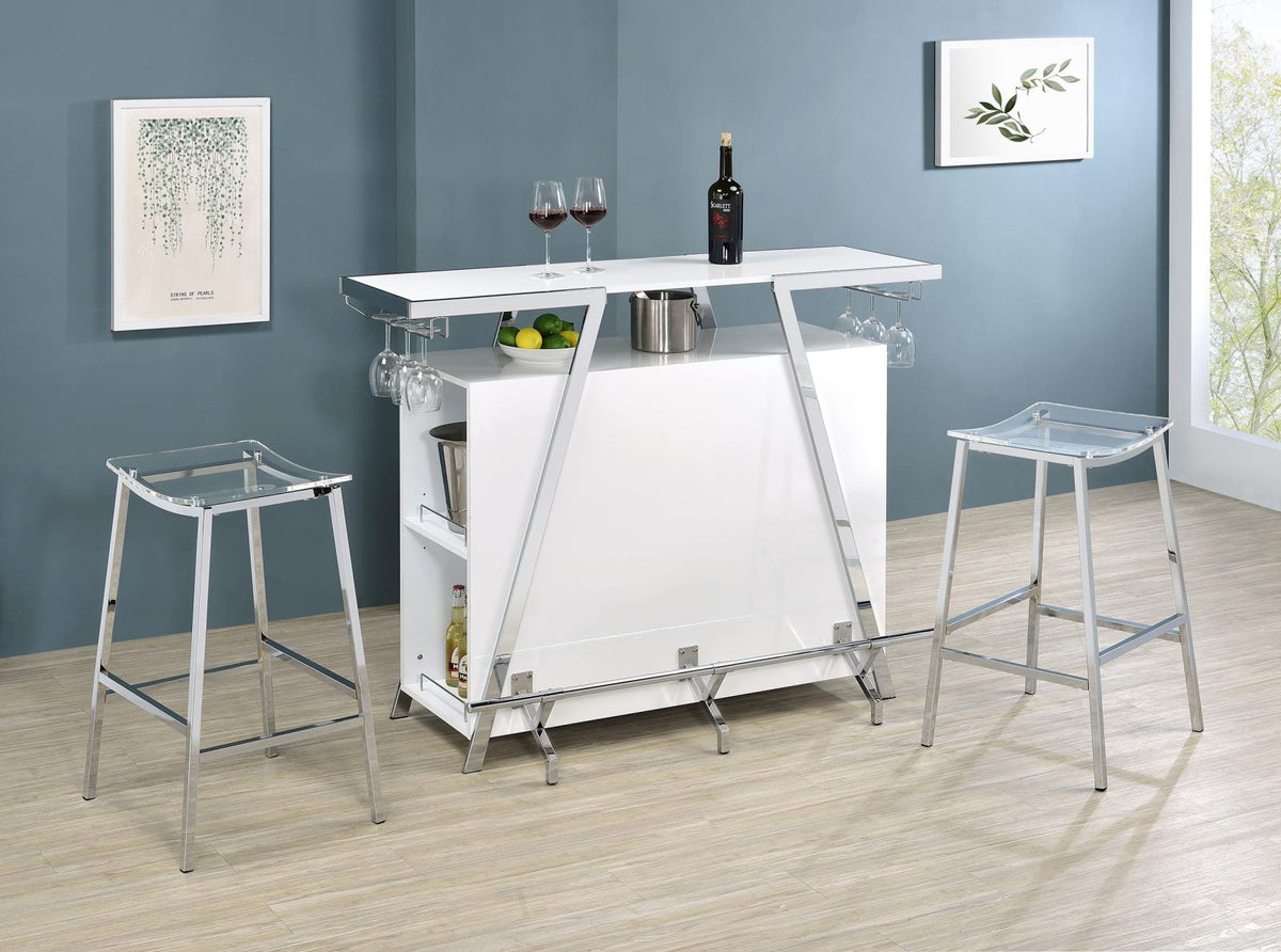 Araceli White High Gloss and Chrome Home Bar Wine Cabinet from Coaster - Luna Furniture