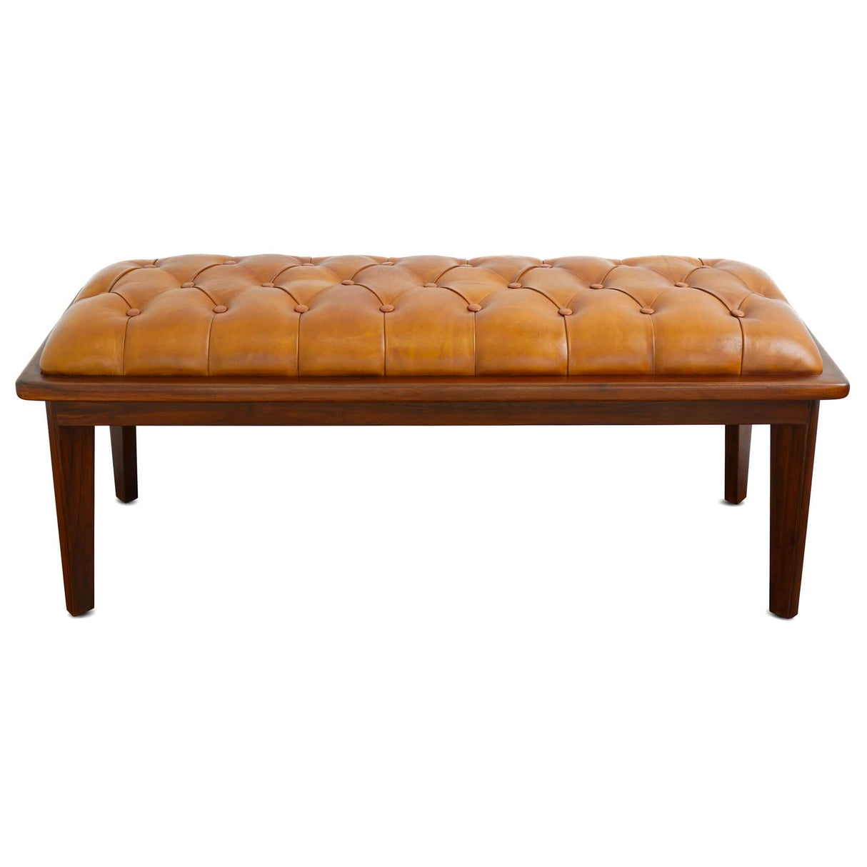 Arden Tan Leather Buttoned Bench from Midinmod - Luna Furniture