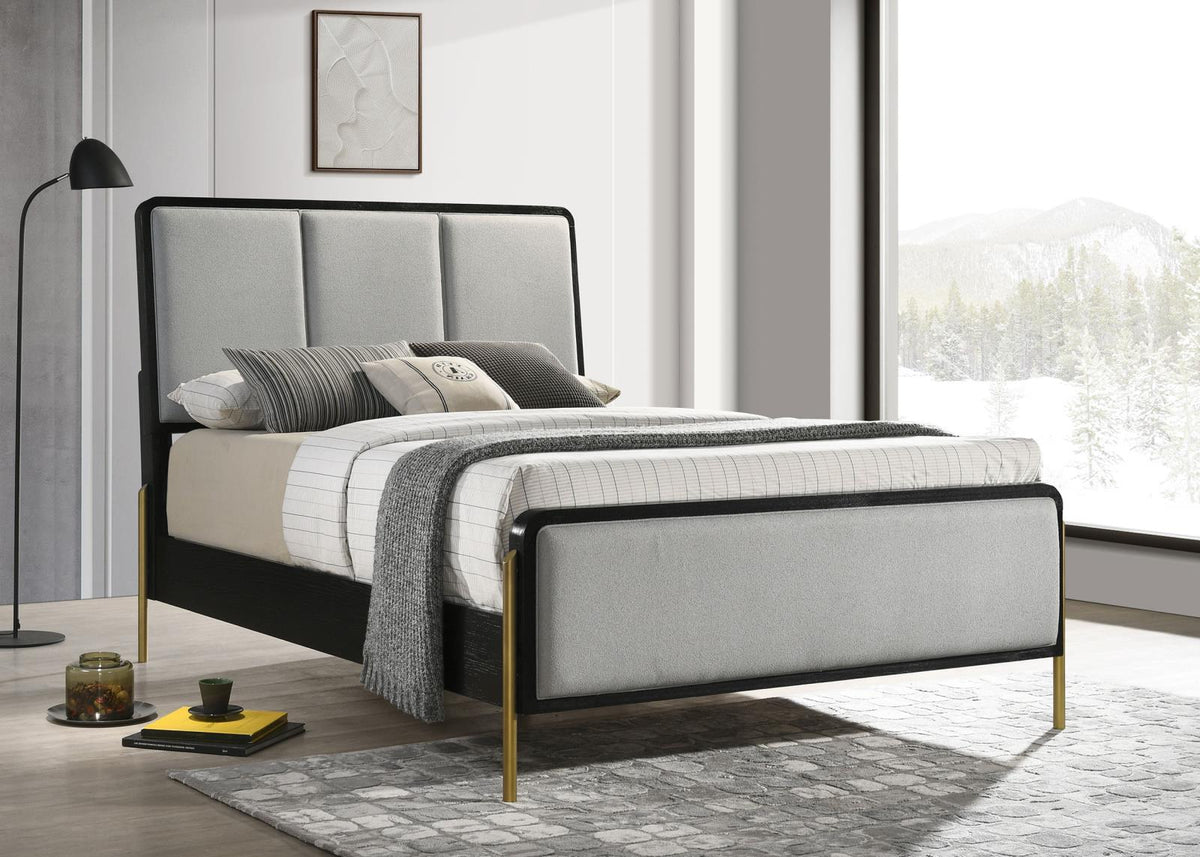 Arini Black and Gray Upholstered Eastern King Bed from Coaster - Luna Furniture