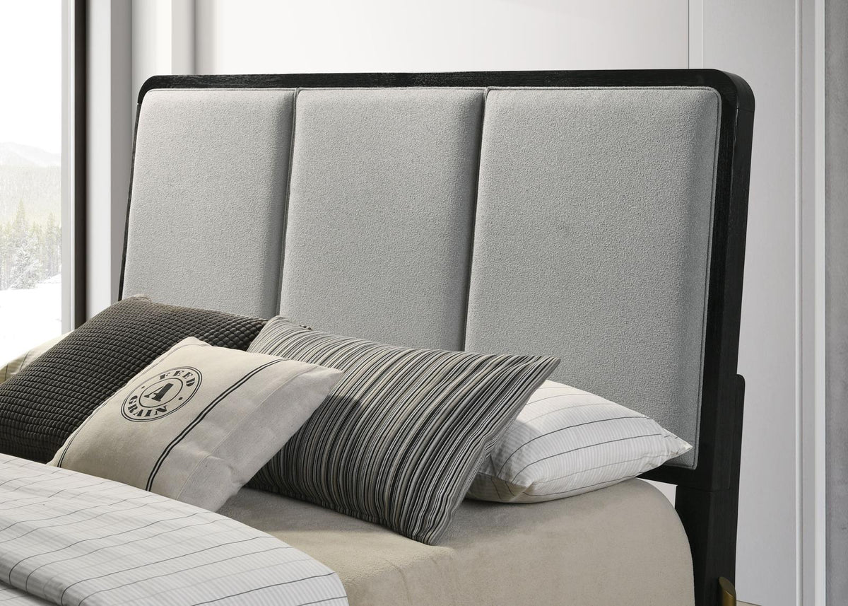Arini Black and Gray Upholstered Eastern King Bed from Coaster - Luna Furniture