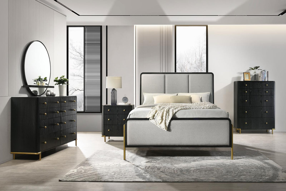 Arini Black and Gray Upholstered Queen Bed from Coaster - Luna Furniture