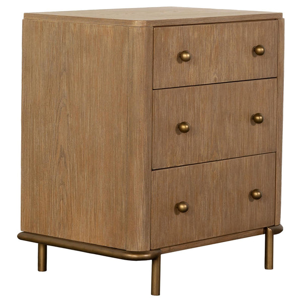 Arini Sand Wash 3-Drawer Nightstand with Dual USB Ports