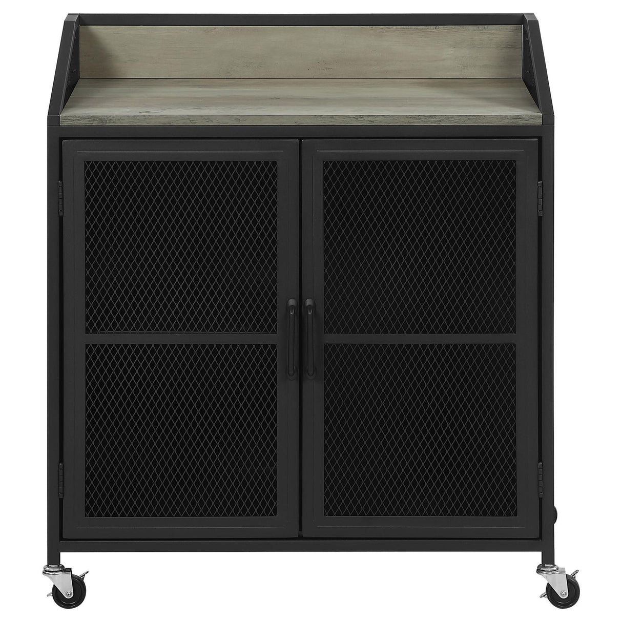 Arlette Gray Wash and Sandy Black Wine Cabinet with Wire Mesh Doors from Coaster - Luna Furniture