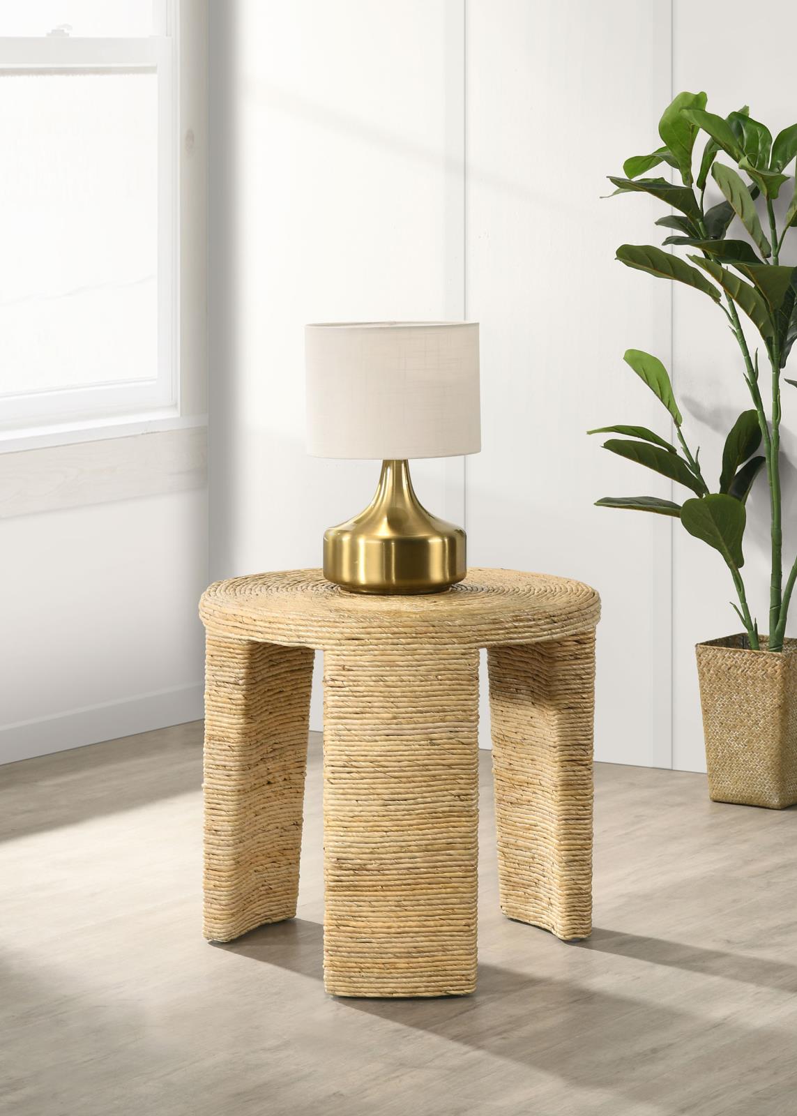 Artina Natural Brown Woven Rattan Round End Table from Coaster - Luna Furniture